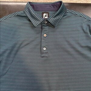 FootJoy Men's Long Sleeve Polo with Navy and Teal Stripes- Xl